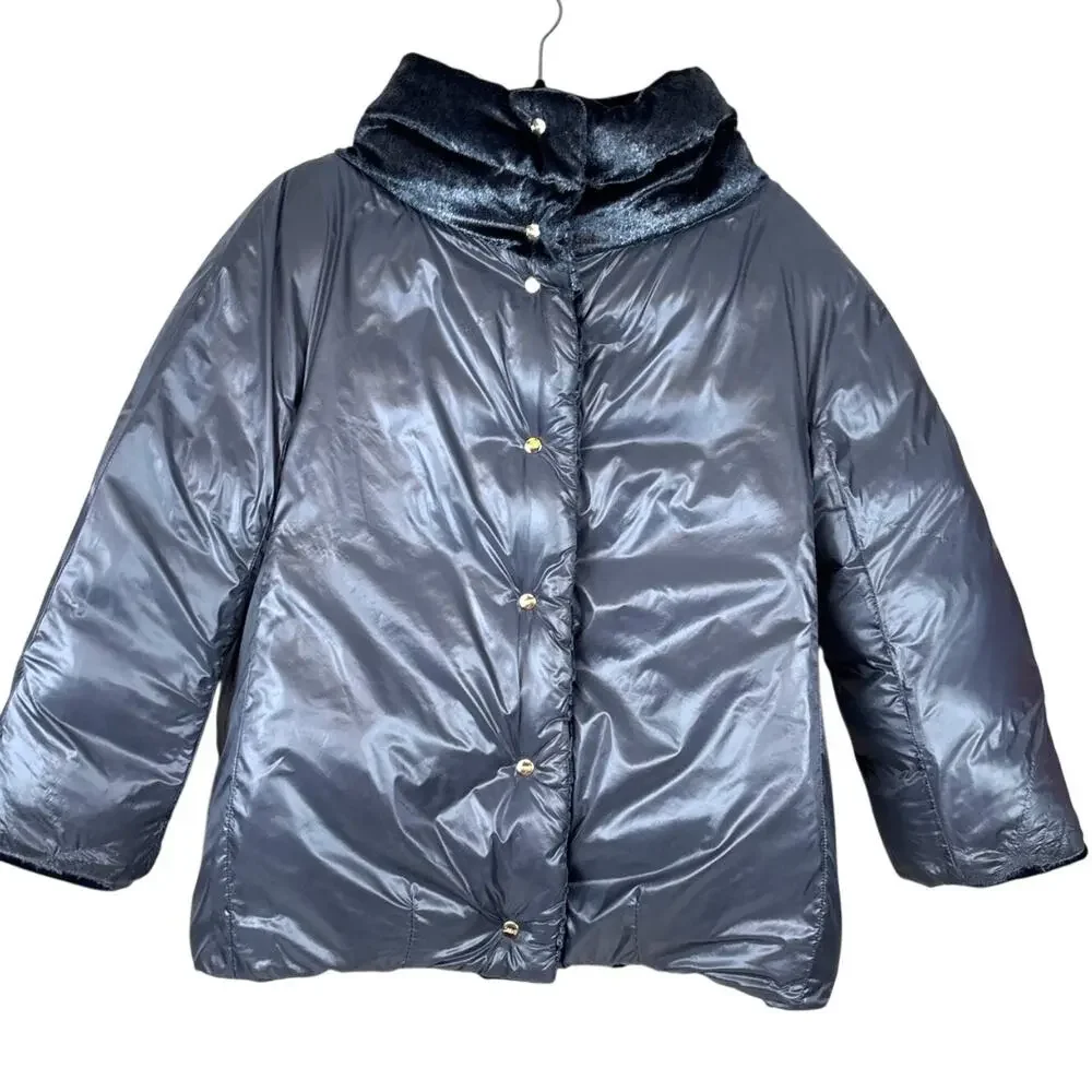 Herno Womens M Blue Down 3/4 Sleeve Puffer Jacket PI0861D Italian Designer Luxe